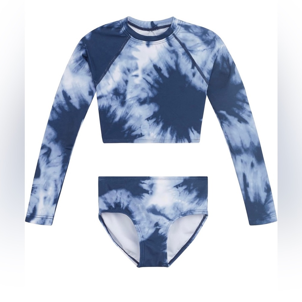 NWT Kanu Surf Girls' Long Sleeve Rashguard UPF 50+ Two Piece Swim Set Size 14/16 - Picture 1 of 5